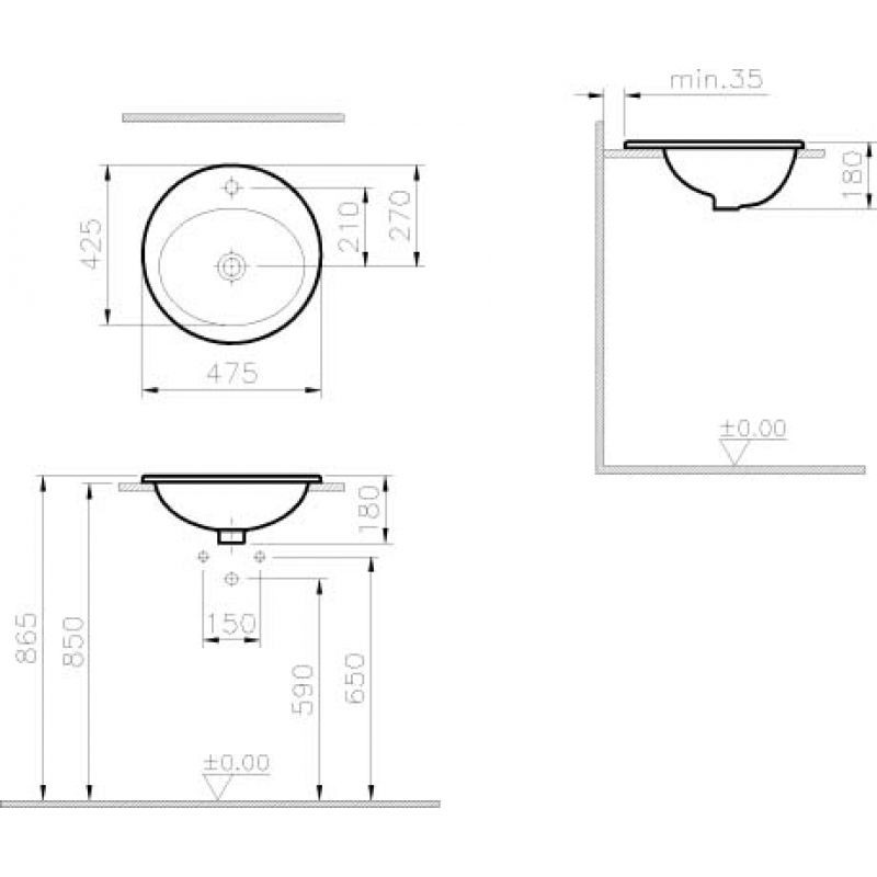 Приобрести раковина врезная на столешницу vitra s20 48 см 5467b003-0001