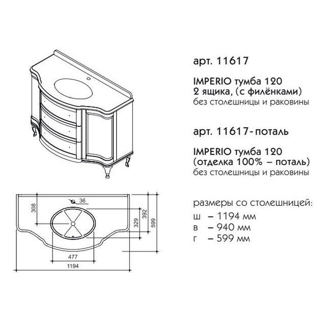 Приобрести caprigo тумба с раковиной imperio 120 см, черная, эмаль