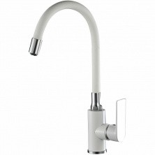 HAIBA Смеситель для кухни 407 мм, гибкий излив, белый\хром HB-73505-8