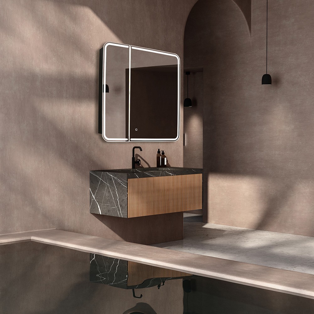 Приобрести зеркало-шкаф azario alliance - black 80,5х80см с подсветкой, led-00002611