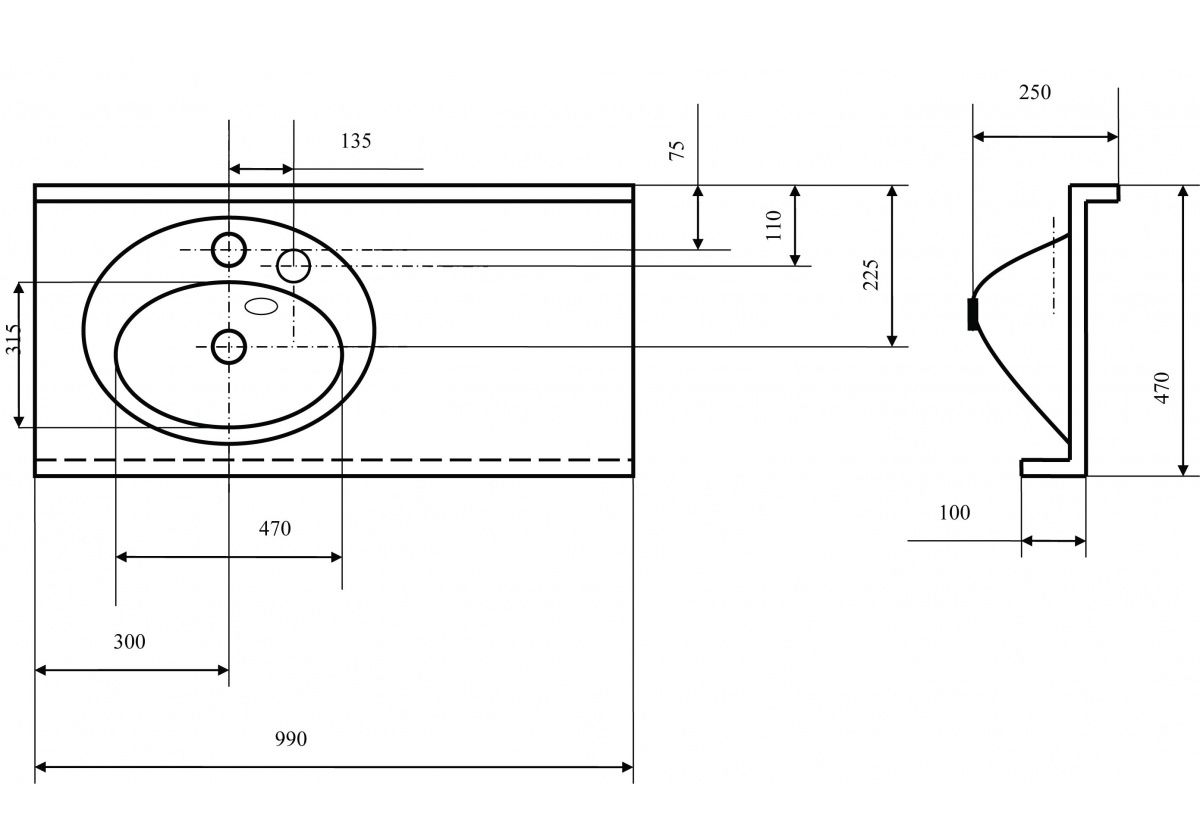 Приобрести раковина отель 1000 мм, материал литьевой мрамор, цвет белый.