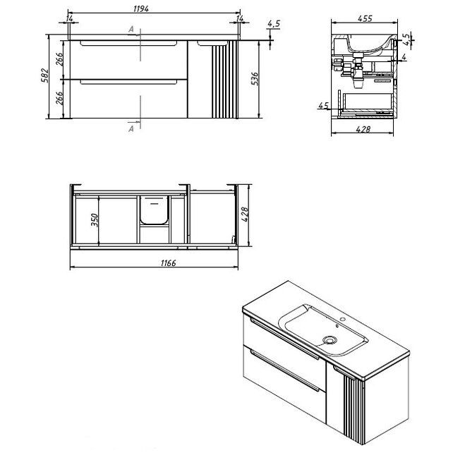 Приобрести caprigo тумба с раковиной termin-albero meta 120 см, правая, дюна, шпон