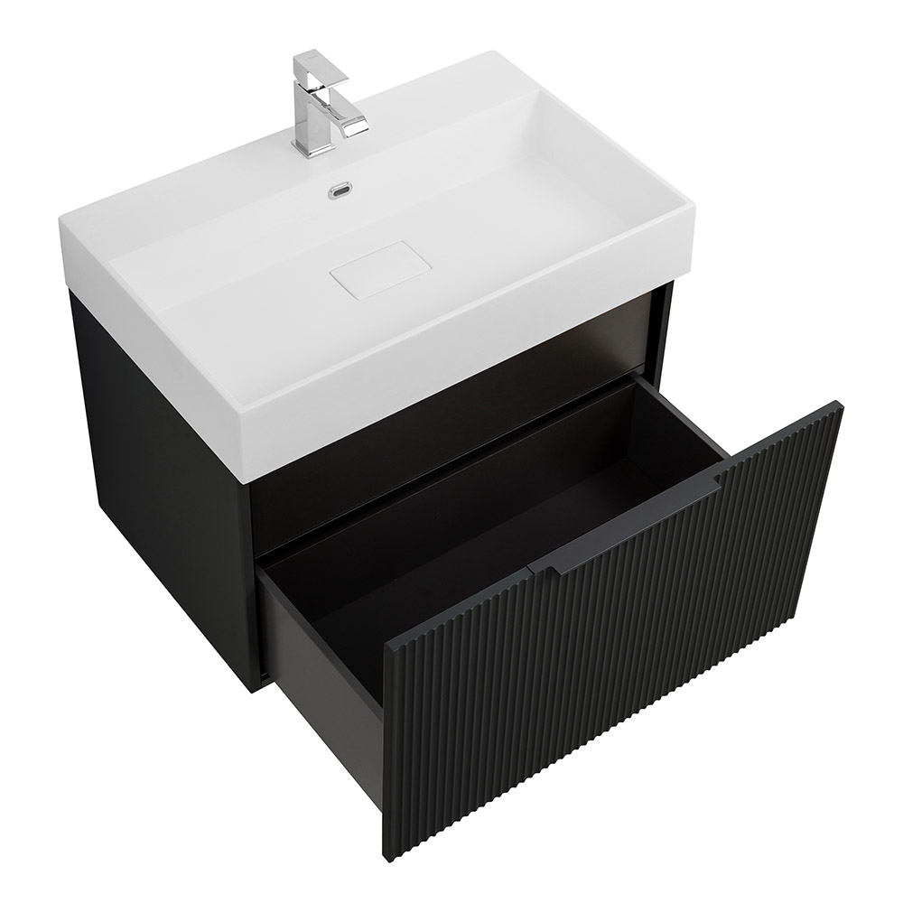 Приобрести cezares тумба подвесная с раковиной premium 70 см plisse nero opaco, черная 55437