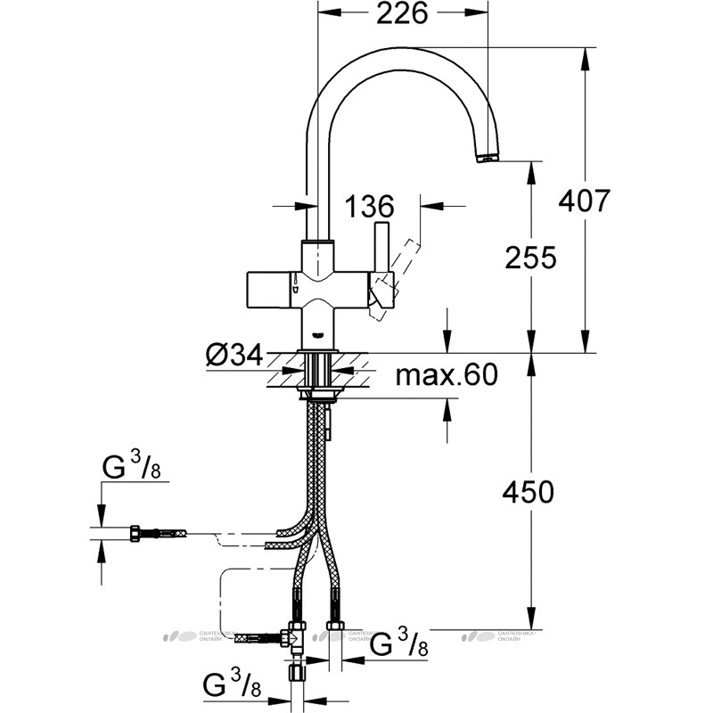Приобрести grohe  смеситель для кухни blue с подключением к фильтру, хром 33251000