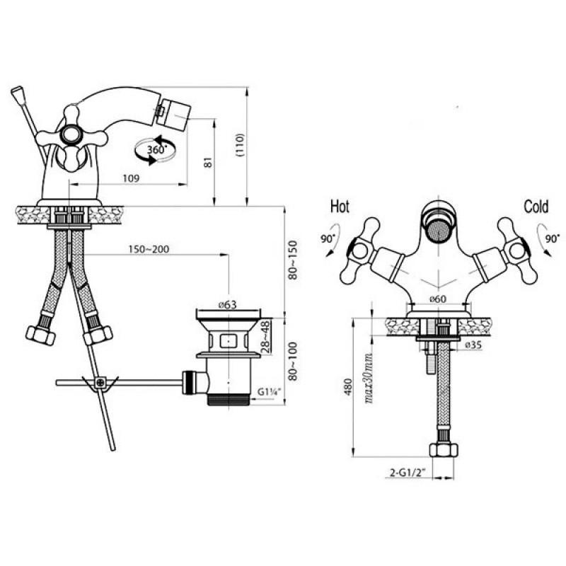 Приобрести cezares смеситель для биде golf, c донным клапаном, бронза golf-bs1-02