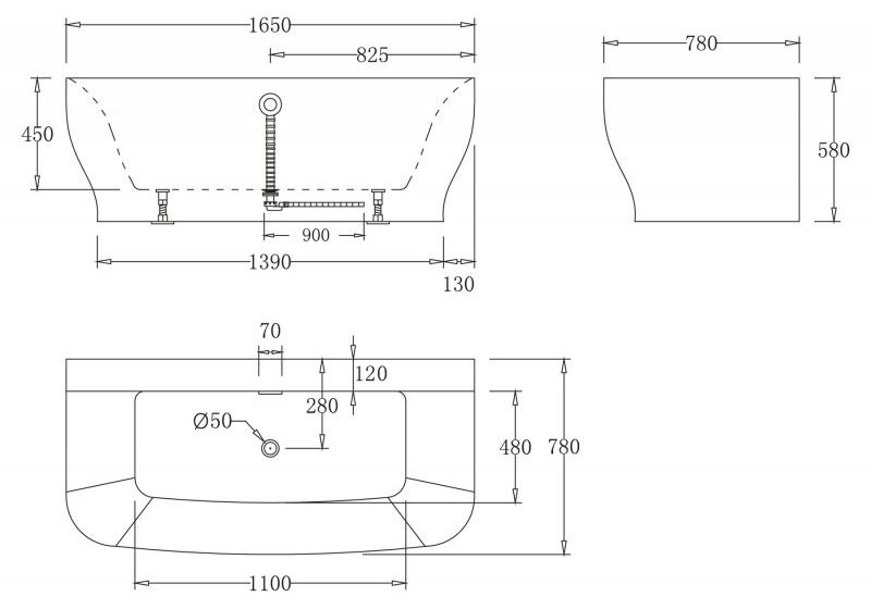 Приобрести ванна акриловая пристенная belbagno 165х80 см, bb74-nero