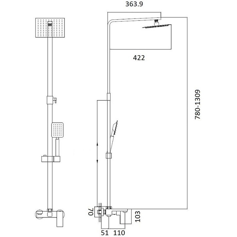 Приобрести haiba душевая система, квадратная d-200мм, нержавеющая сталь hb24803-2