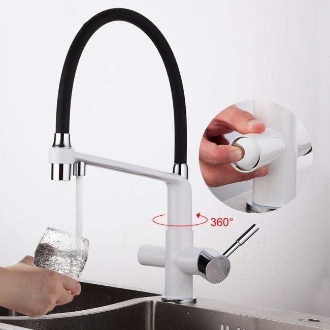 Приобрести gappo смеситель для кухни g4398-9 с фильтром и гибким изливом, белый\черный 92414