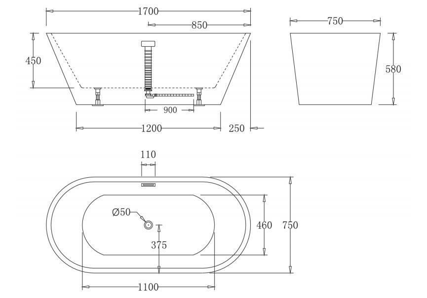 Приобрести ванна акриловая отдельностоящая belbagno 170х75 см, bb61-1700