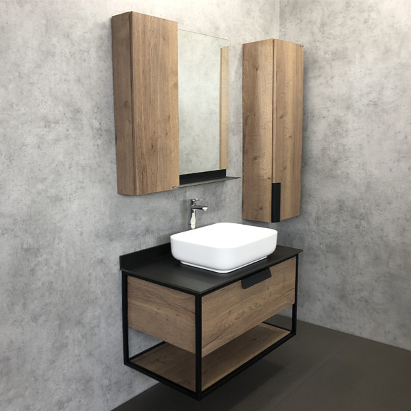 Приобрести сomforty тумба со столешницей "кёльн-90-1", дуб темный с черной столешницей и раковиной