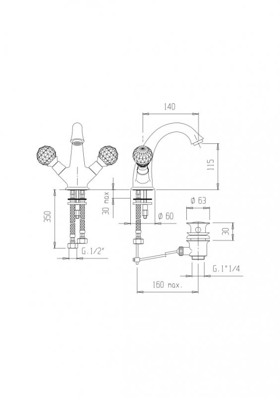 Приобрести cezares смеситель для раковины lord с донным клапаном, золото lord-ls1-03/24