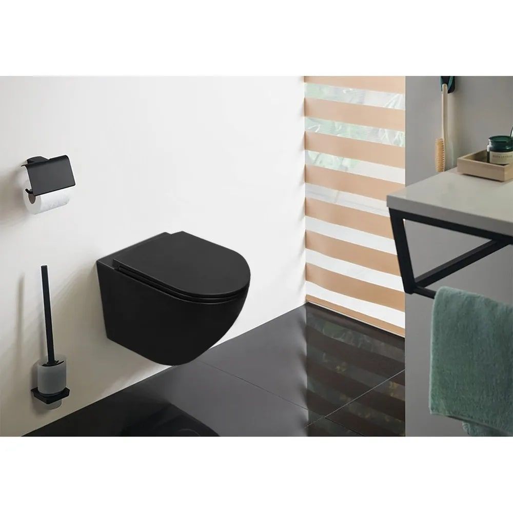 Приобрести sintesi подвесной безободковый унитаз evi tornado 3.0 черный матовый с крышкой-сиденьем дюропласт, микролифт