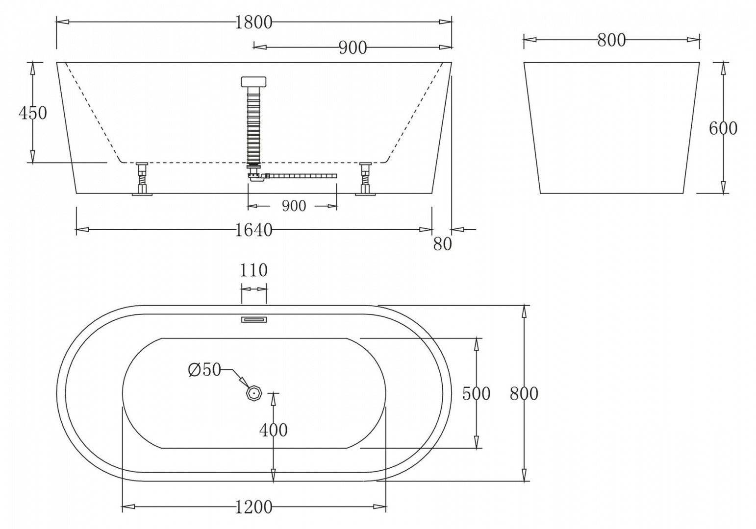 Приобрести ванна акриловая отдельностоящая belbagno 180x75 см, bb71-1800