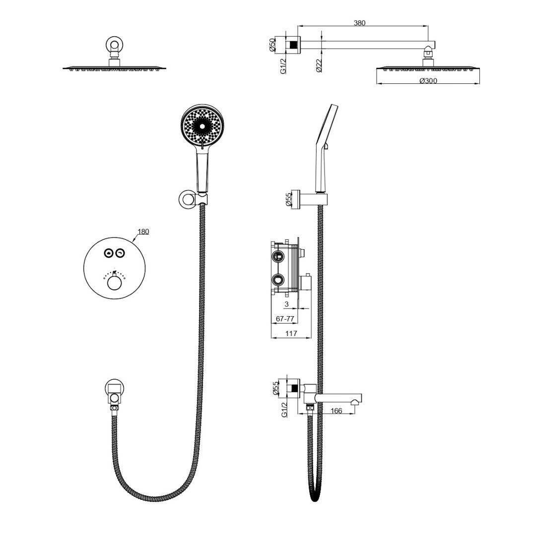 Приобрести душевая система с термостатом встраиваемая wonzon & woghand stick, розовое золото (ww-88929010-rg)