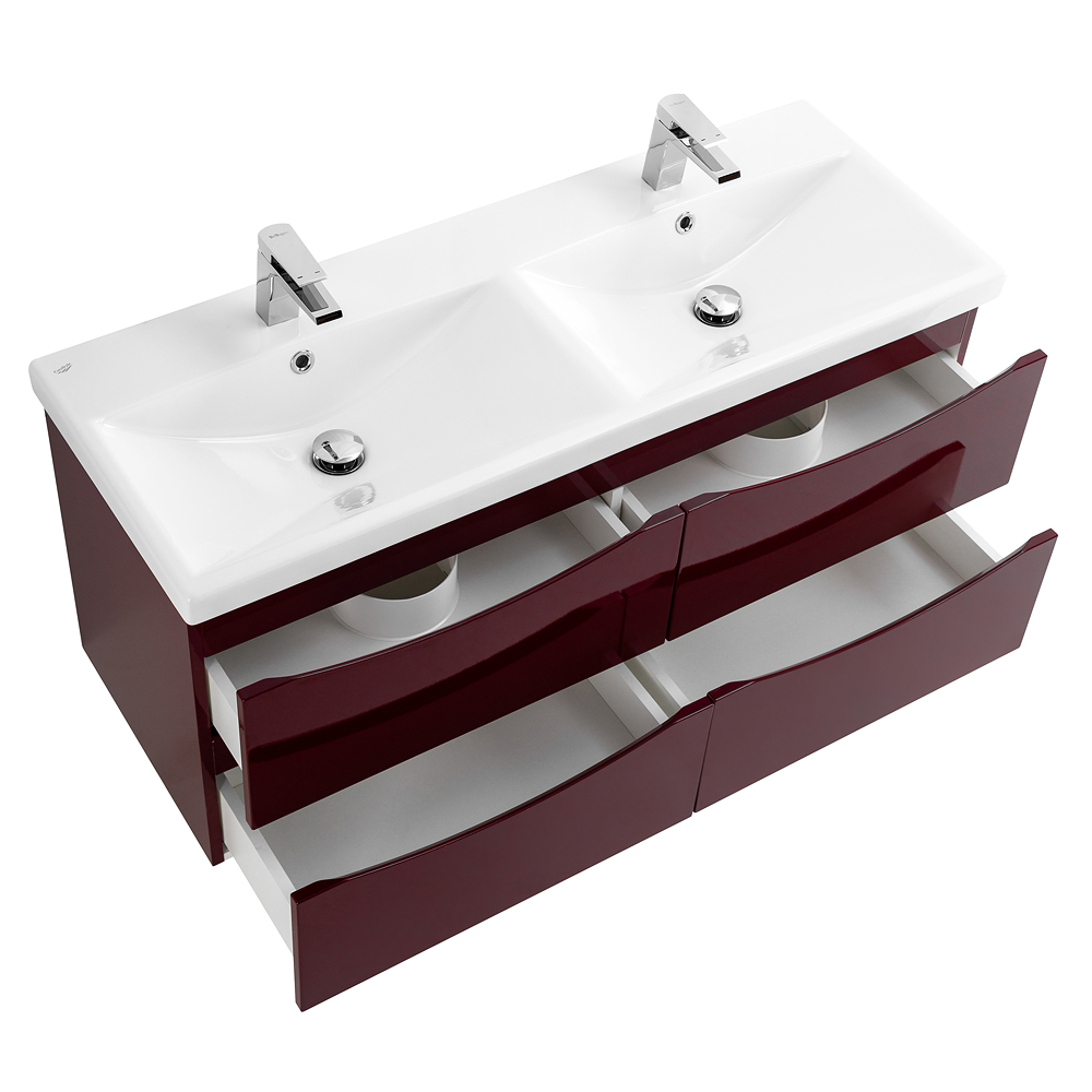 Приобрести belbagno тумба с раковиной marino-cer 120 см, подвесная с ящиками bordo lucido, белая раковина