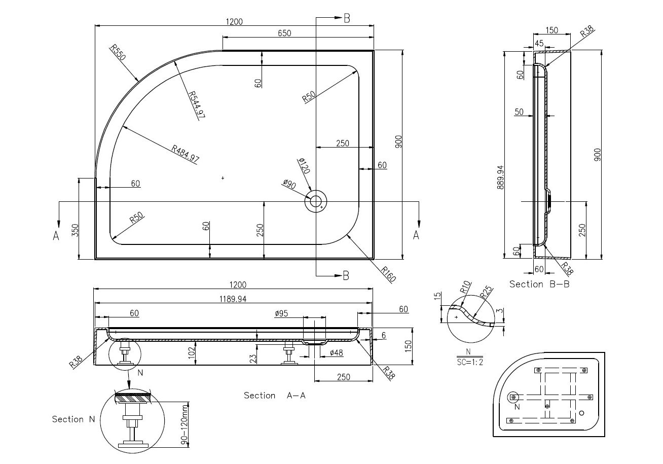 Приобрести акриловый поддон azario 120х90 см p2912 r 