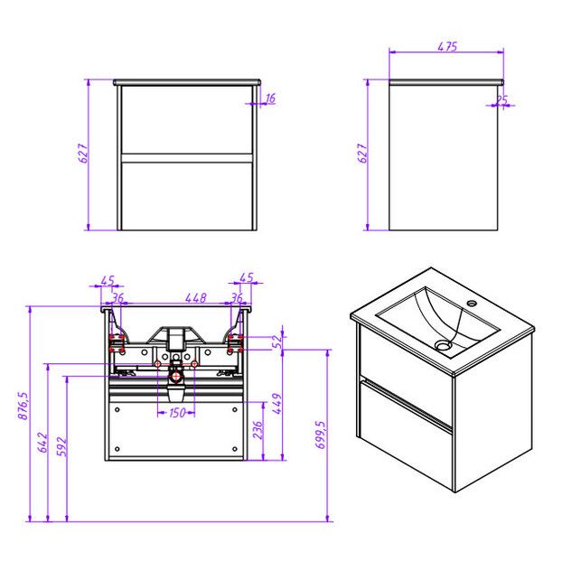 Приобрести caprigo тумба с раковиной seattle 60 см, дуб мадуро, экошпон