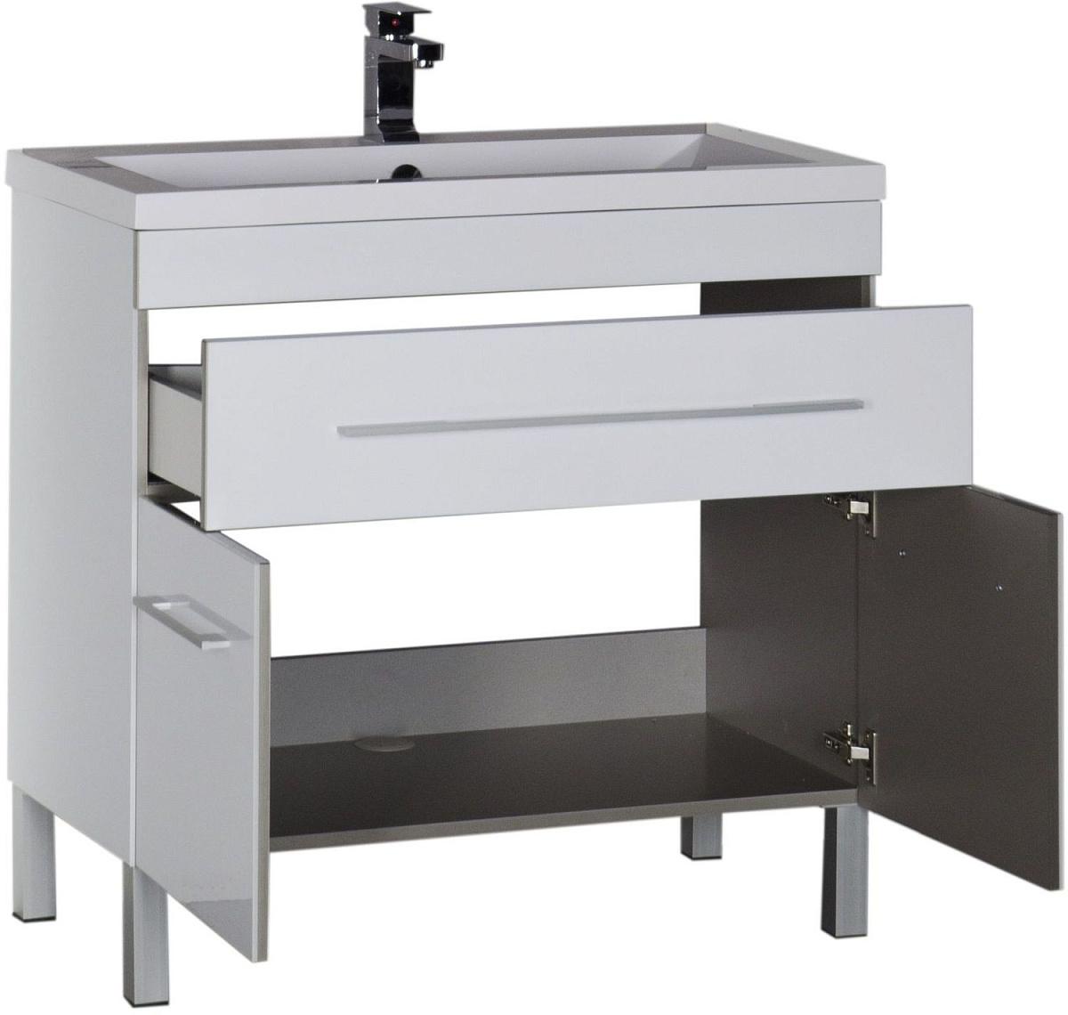 Приобрести aquanet тумба с раковиной верона 90 см, белая (напольная 1 ящик 2 дверцы)