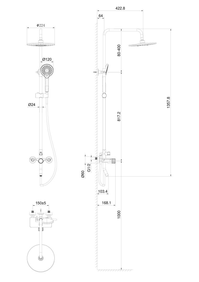 Приобрести душевая система wonzon & woghand click, брашированное золото (ww-n3s962-bg)