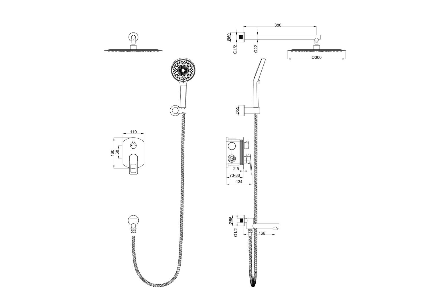 Приобрести душевая система встраиваемая wonzon & woghand frame, черный матовый (ww-88939010-mb)