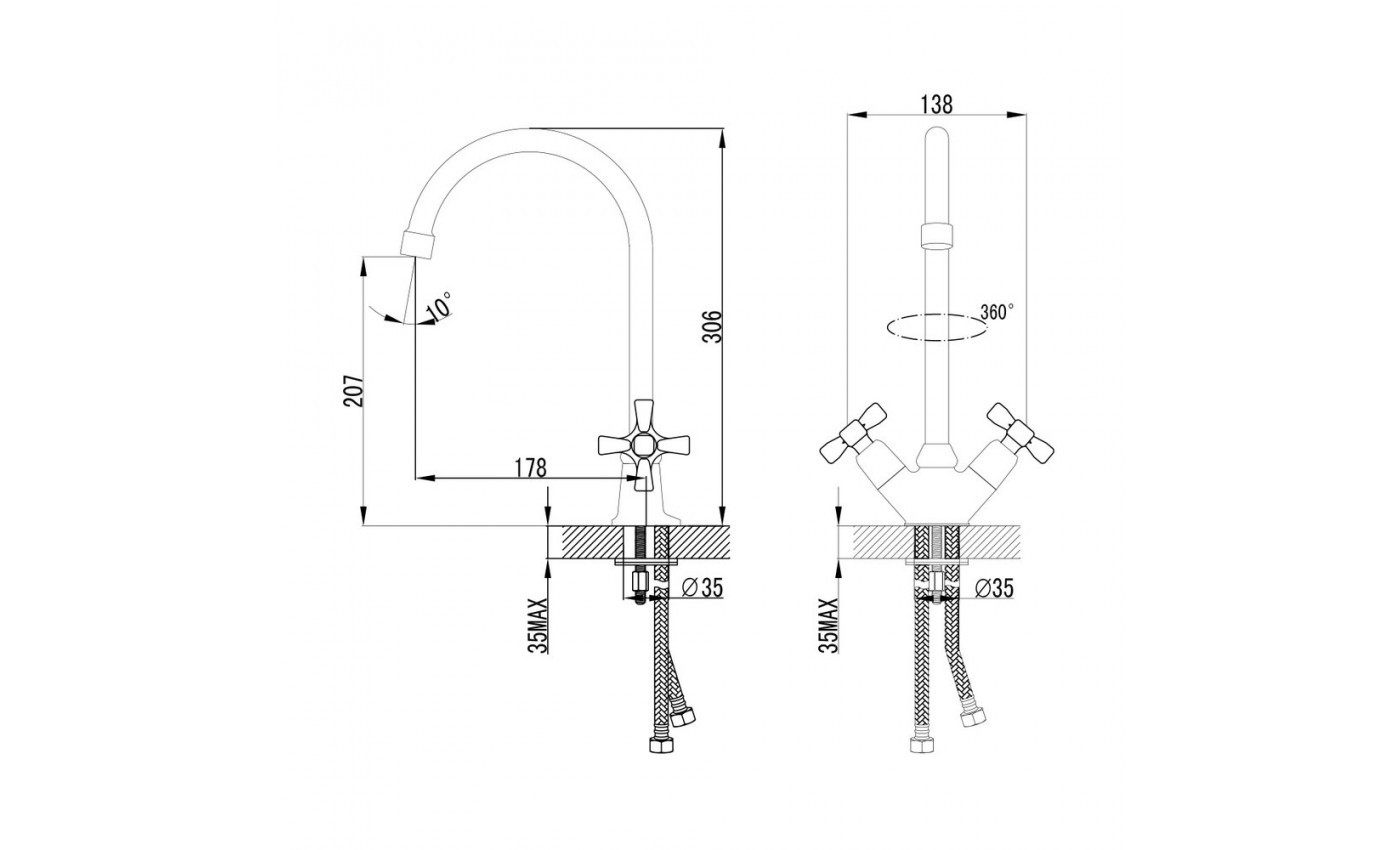 Приобрести lemark смеситель для кухни benefit с поворотным изливом, двухвентильный, хром lm2505c