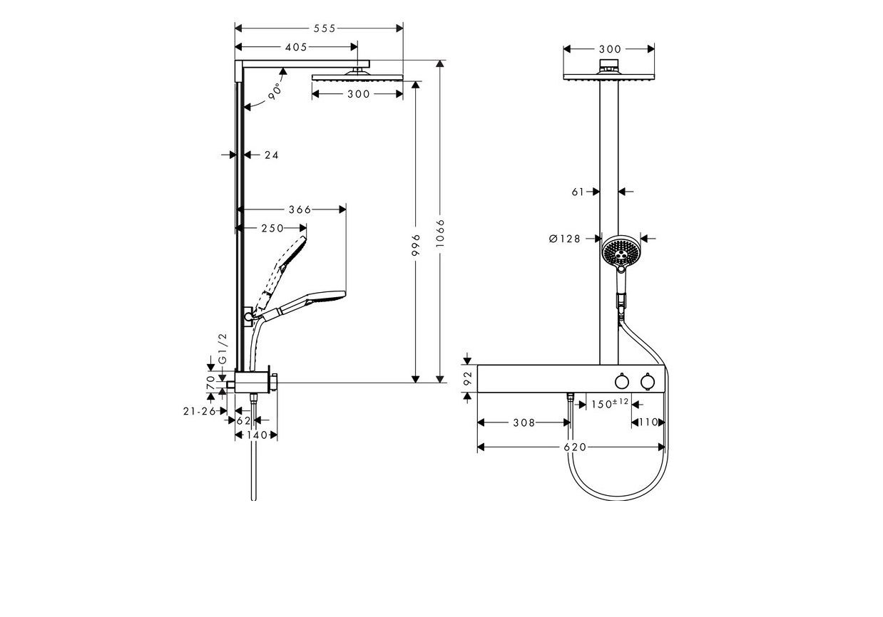 Приобрести душевая система hansgrohe raindance e 300 1jet showerpipe 600 st 27363000