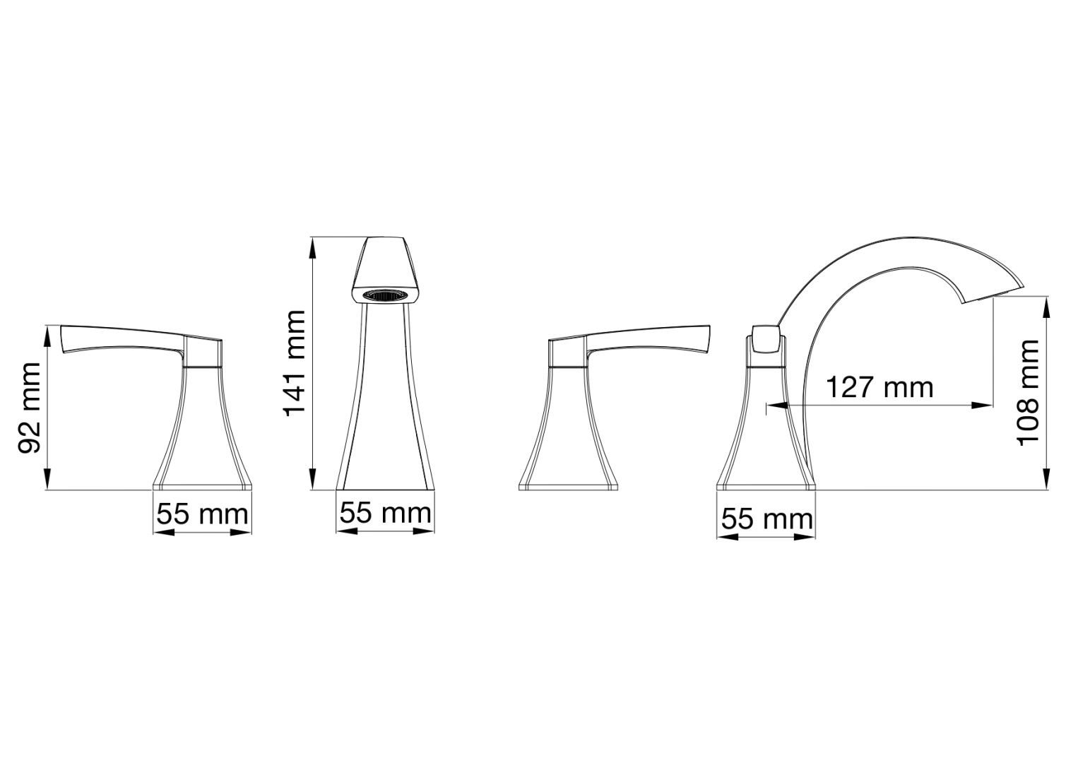 Приобрести смеситель для раковины на 3 отверстия wonzon & woghand flex, хром (ww-88083095-cr)
