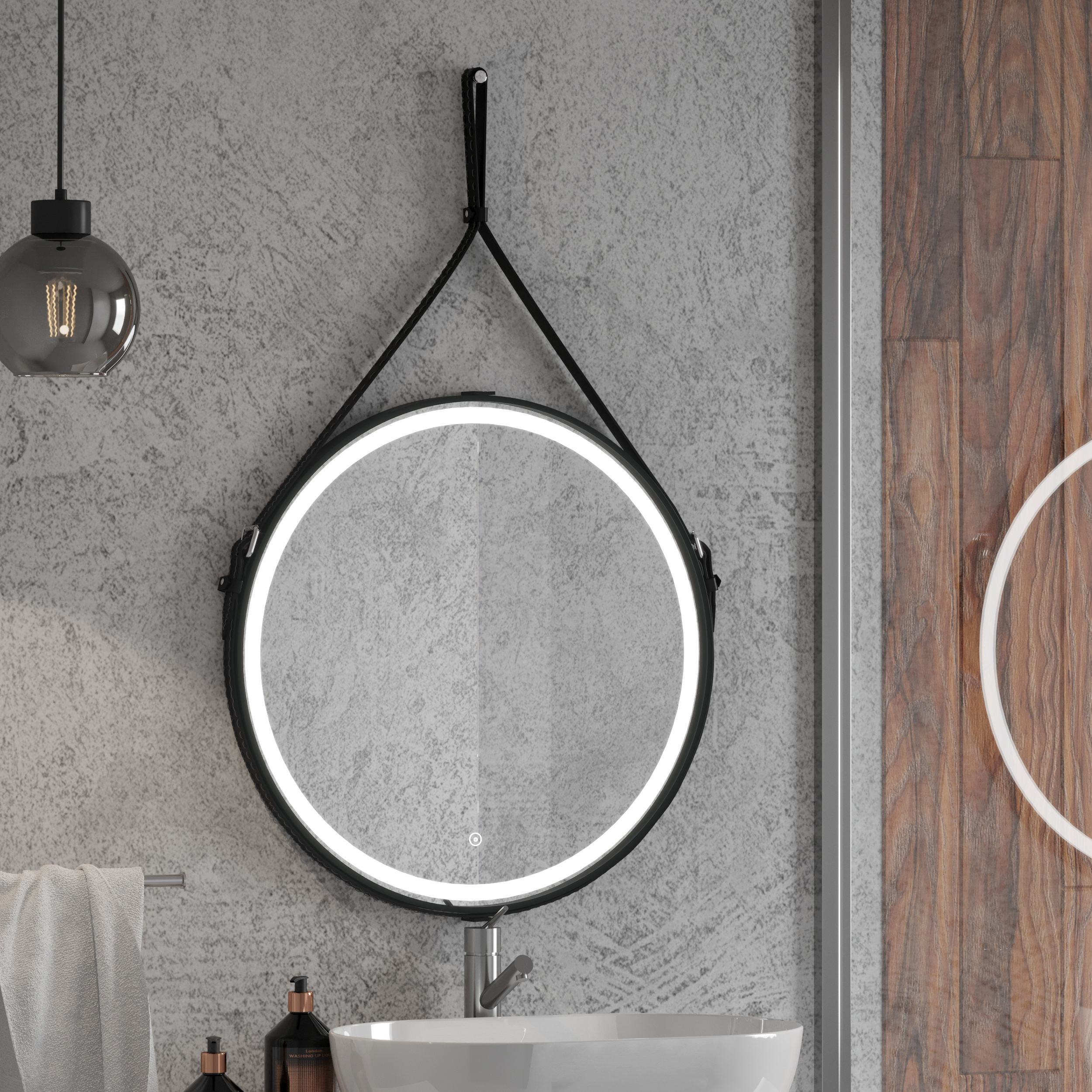 Приобрести mirsant зеркало rodeo black 65х65 см,на кожанном ремне с подсветкой ут000070023