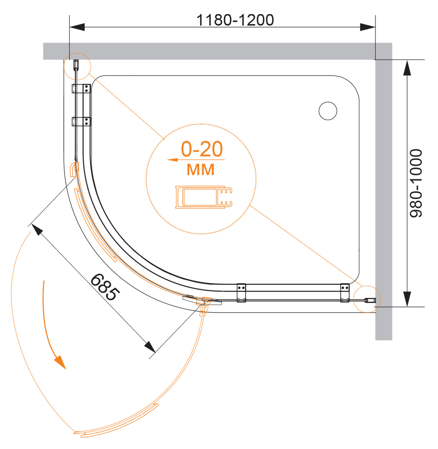 Приобрести cezares душевое ограждение bergamo 120х100 см, хром bergamo-w-rh-1-120/100-arco-c-cr-r-iv