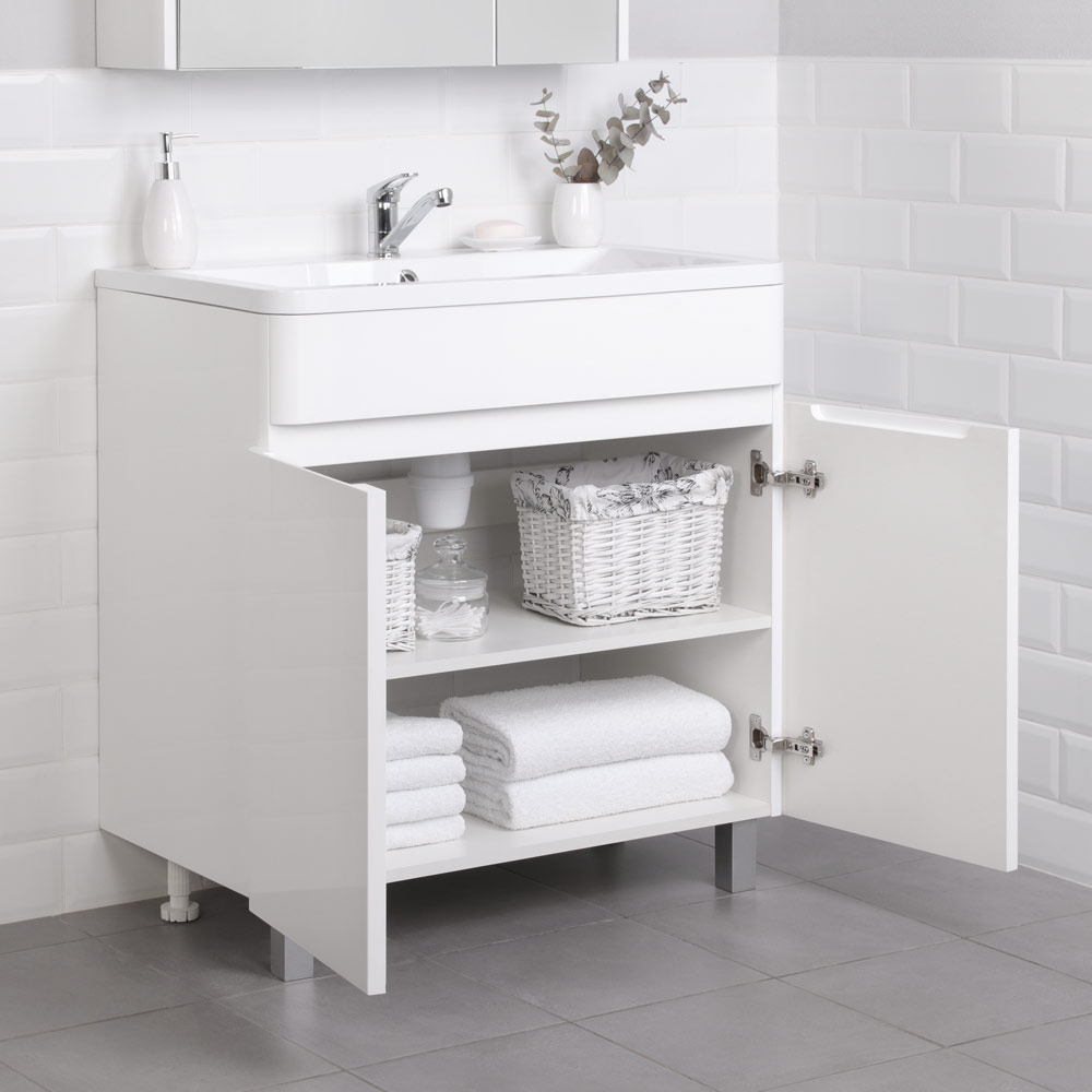 Приобрести тумба напольная итана roberto 80 с раковиной adel 80, белый глянец