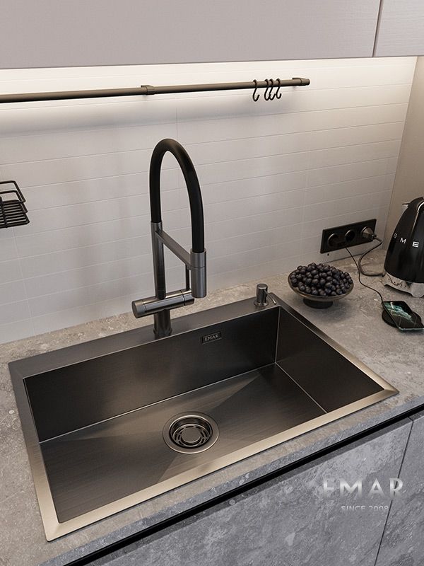 Приобрести emar кухонная мойка 74х50 см, графит emb-125a pvd nano dark