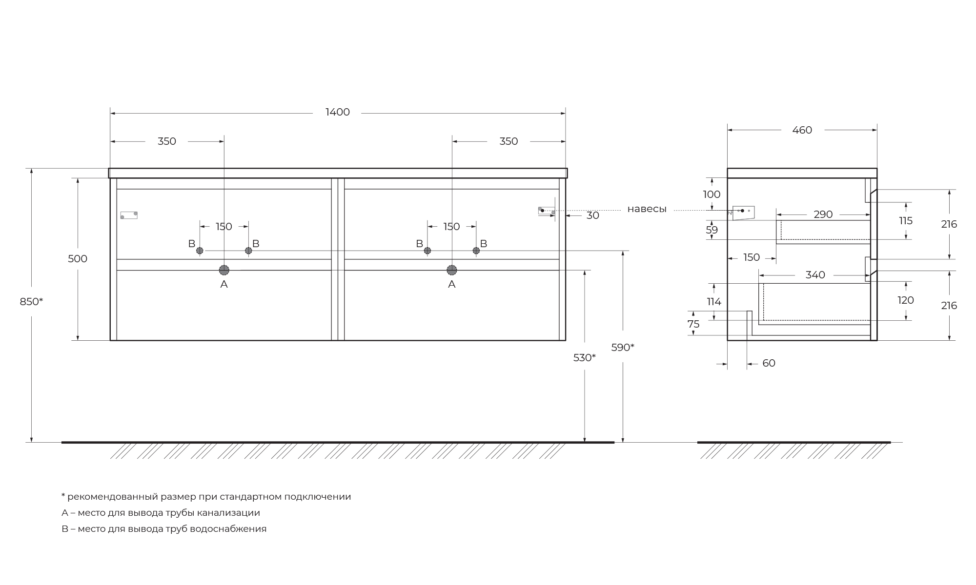 Приобрести belbagno тумба со столешницей kraft 140 см, подвесная pino pasadena