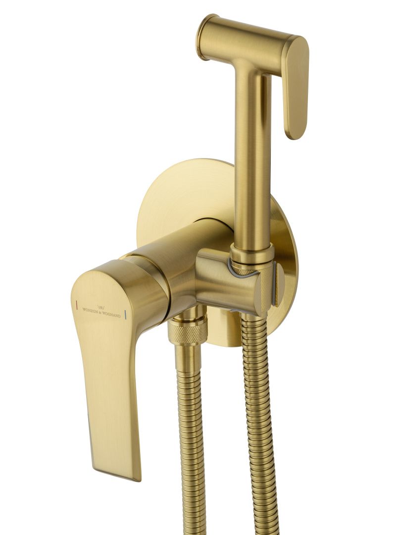 Приобрести смеситель с гигиеническим душем встраиваемый wonzon & woghand brilliant, брашированное золото (ww-88829079-bg)