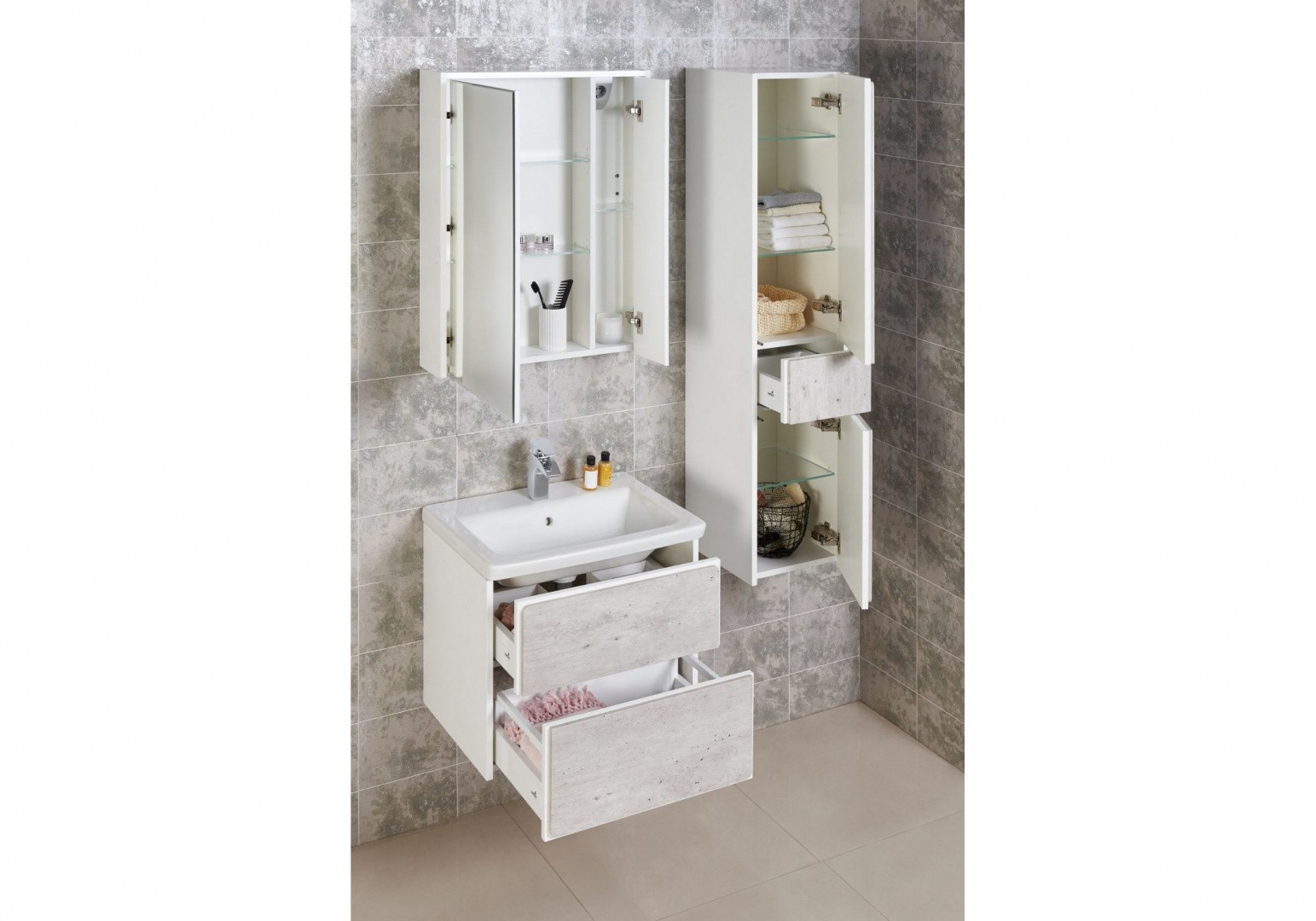 Приобрести зеркальный шкаф roca ronda 70 см, бетон, белый матовый z.ru93.0.300.8