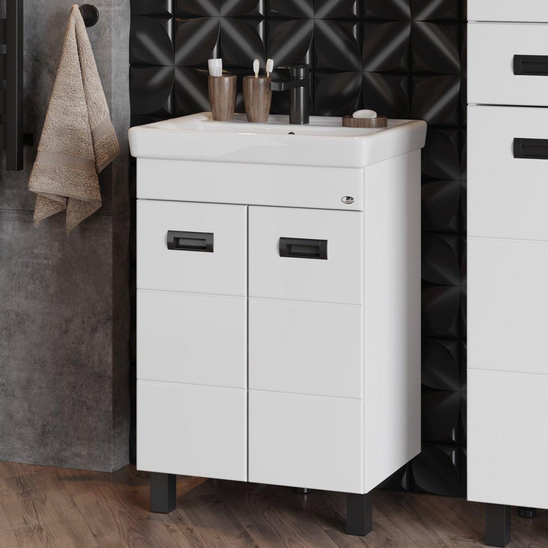 Приобрести onika тумба напольная с раковиной балтика-квадро black 55х85см, белая 105552