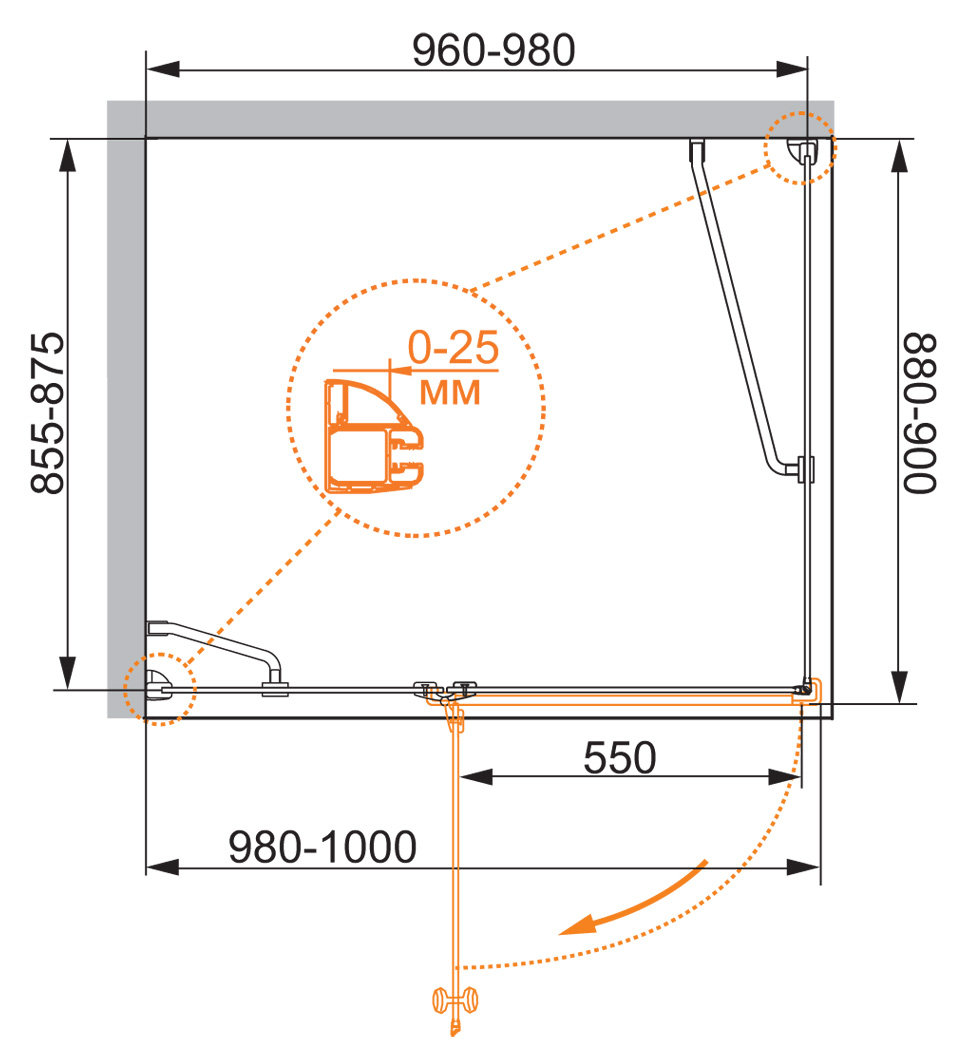 Приобрести cezares душевое ограждение verona 100х90 см, хром verona-w-ah-1-100/90-p-cr-l