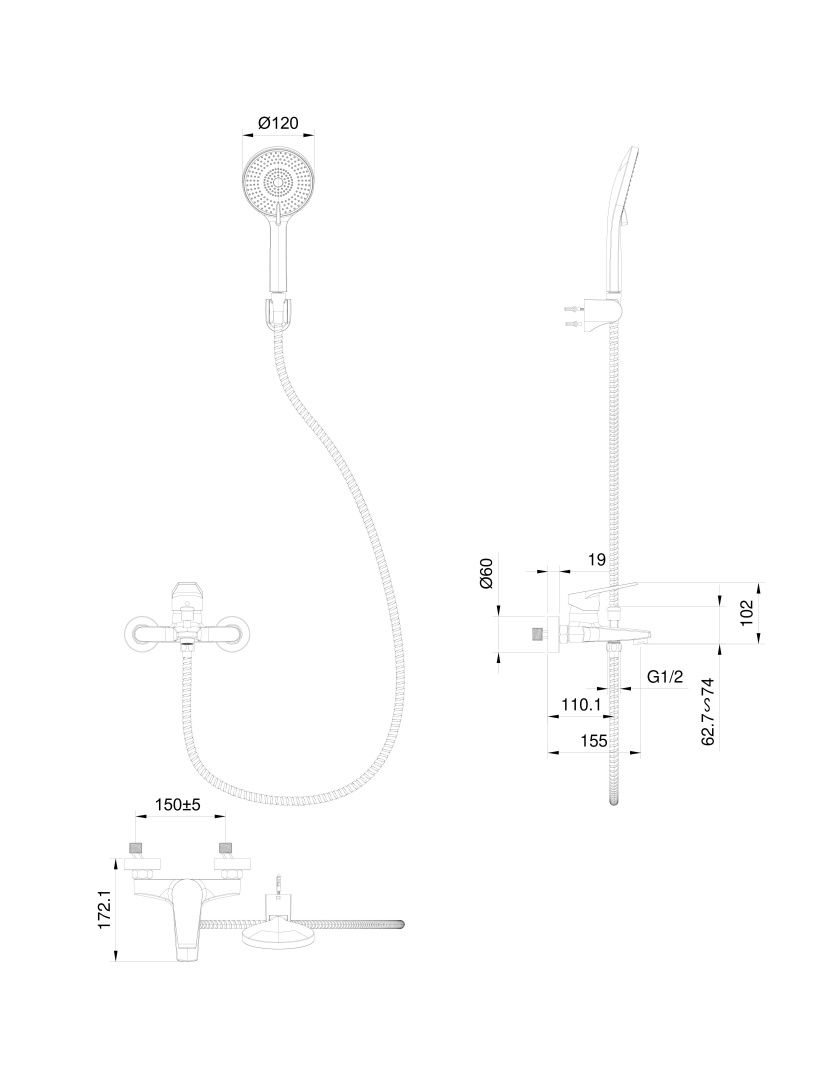 Приобрести смеситель для ванны с душем wonzon & woghand, темный графит (ww-a30891-bgg)