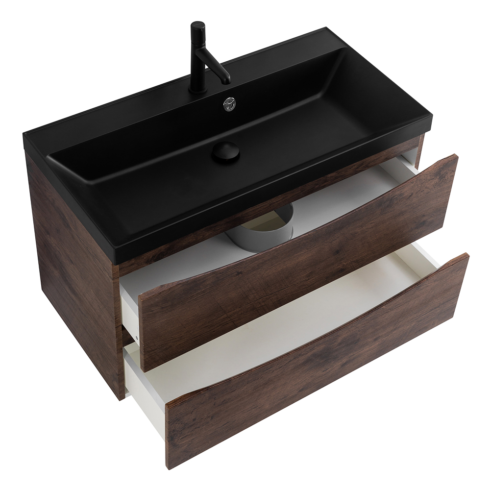 Приобрести belbagno тумба с раковиной marino 90 см, подвесная rovere moro, чёрная раковина