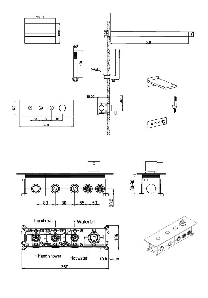 Приобрести boheme душевая система fusion, встраиваемая, черная\золото 130-bg