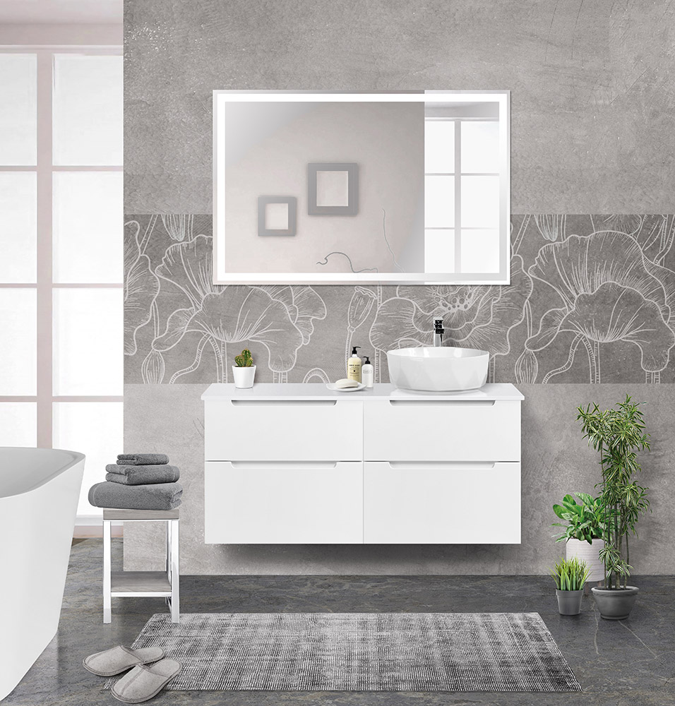 Приобрести belbagno тумба со столешницей etna-h60 120 см, подвесная bianco lucido, раковина справа