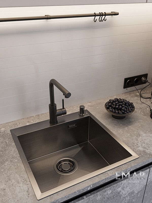 Приобрести emar кухонная мойка 50х50 см, графит emb-117a pvd nano dark