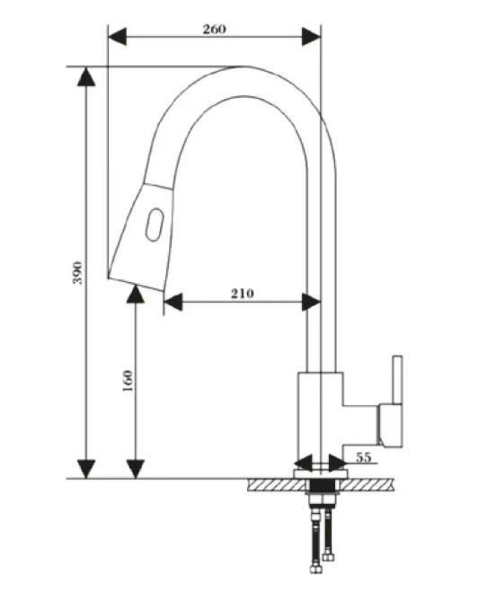 Приобрести смеситель для кухни vieir kitchen 390 мм, с вытяжной лейкой, хром v15015