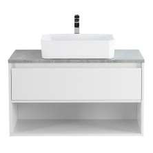 BelBagno Тумба со столешницей KRAFT 100 см с ящиком и полкой, подвесная Bianco Opaco