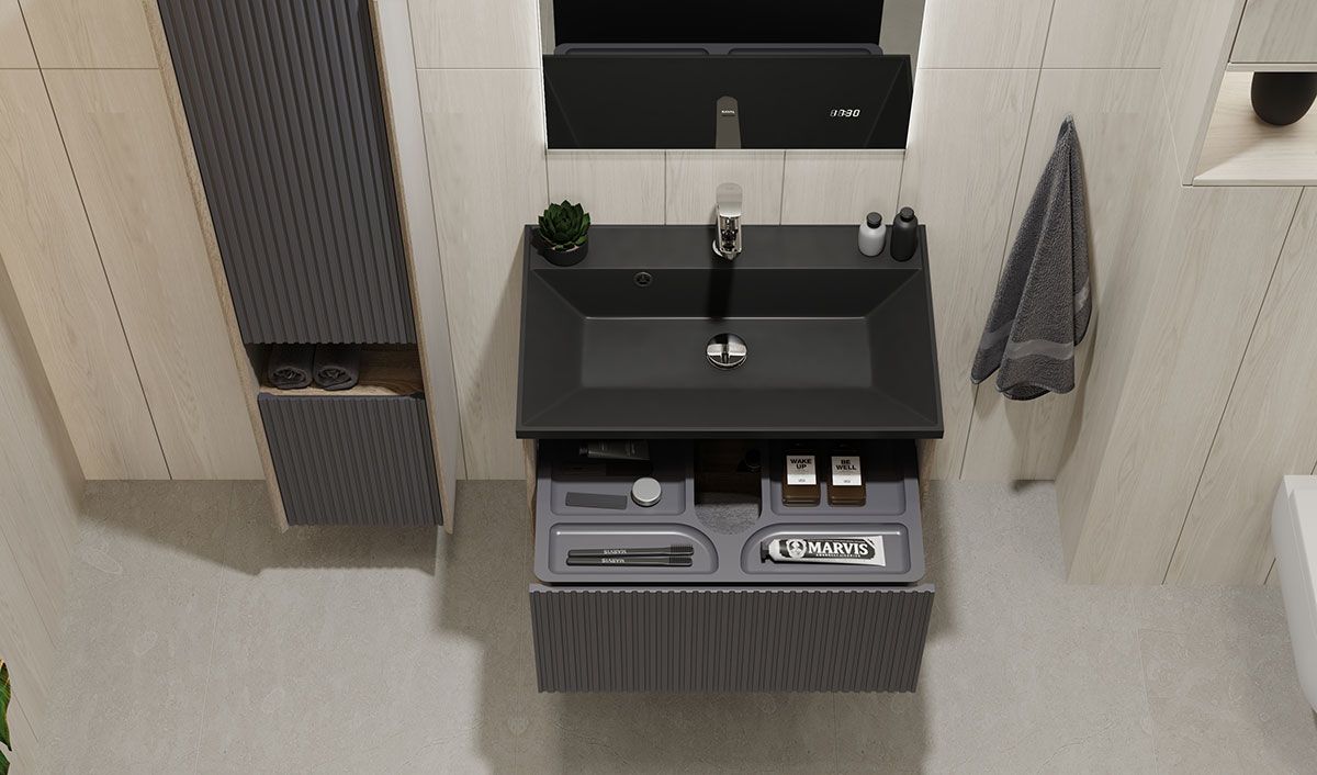 Приобрести jorno тумба подвесная tossony 70 см, антрацит\дуб самдал