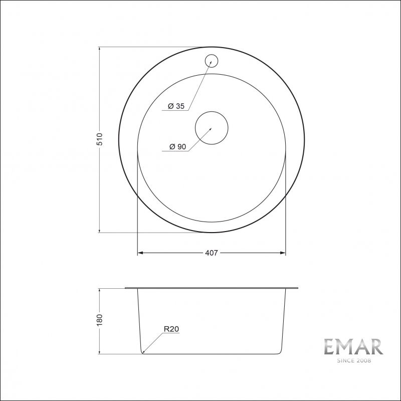 Приобрести emar кухонная мойка 51х51 см, хром emar 510с