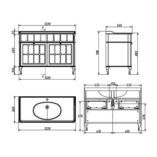 Приобрести caprigo тумба с раковиной borgo 120 см, серая, эмаль
