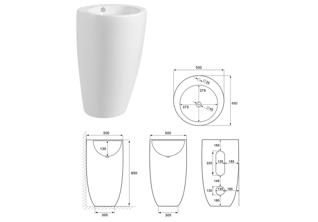 Приобрести раковина напольная ceramalux 50 см b 133