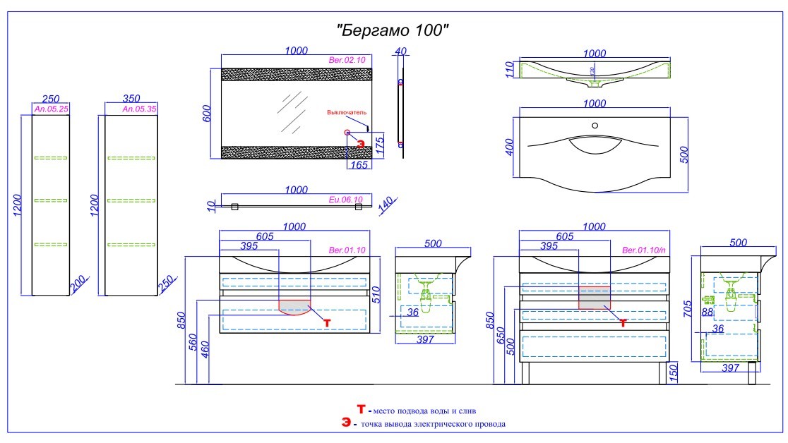 Приобрести тумба подвесная с раковиной aqwella бергамо 100 см, белая, ber.01.10/w