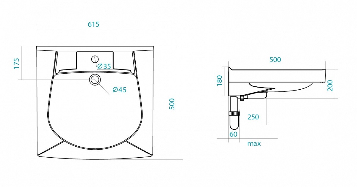 Приобрести умывальник "пилот -50" креп/сифон/крон 500*600