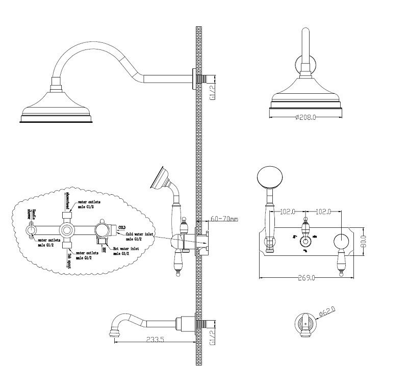 Приобрести boheme душевая система tradizionale, золото\белый 288